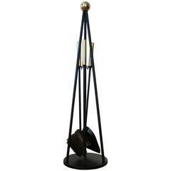Modernist Iron and Brass Fireplace Tools
