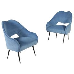 Two Chairs Foam Padding Fabric Upholstery Metal Retro Italy, 1950s