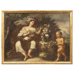 Antique 18th Century Italian Painting Depicting Spring