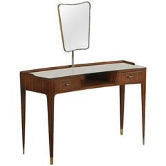 Vintage Dressing Table Paolo Buffa Style Rosewood Veneer Glass Brass, Italy, 1950s