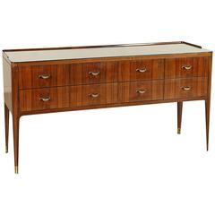 Chest of Drawers Paolo Buffa Style Rosewood Veneer Glass Brass, Italy, 1950s