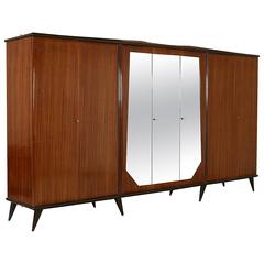 Rosewood Veneered Wardrobe with Mirror Vintage Manufactured in Italy, 1950s