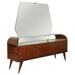 Chest of Drawers with Mirror Rosewood Veneer Glass Vintage Italy, 1950s 7