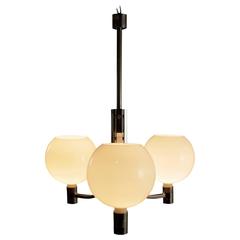 Hanging Lamp by Albini and Helg for Sirrah Chromed Metal Opaline Glass Vintage