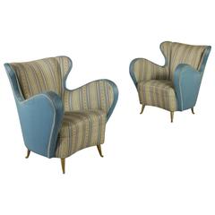 Pair of 
Isa
 Armchairs Springs Padding Fabric Upholstery Retro, Italy, 1950s