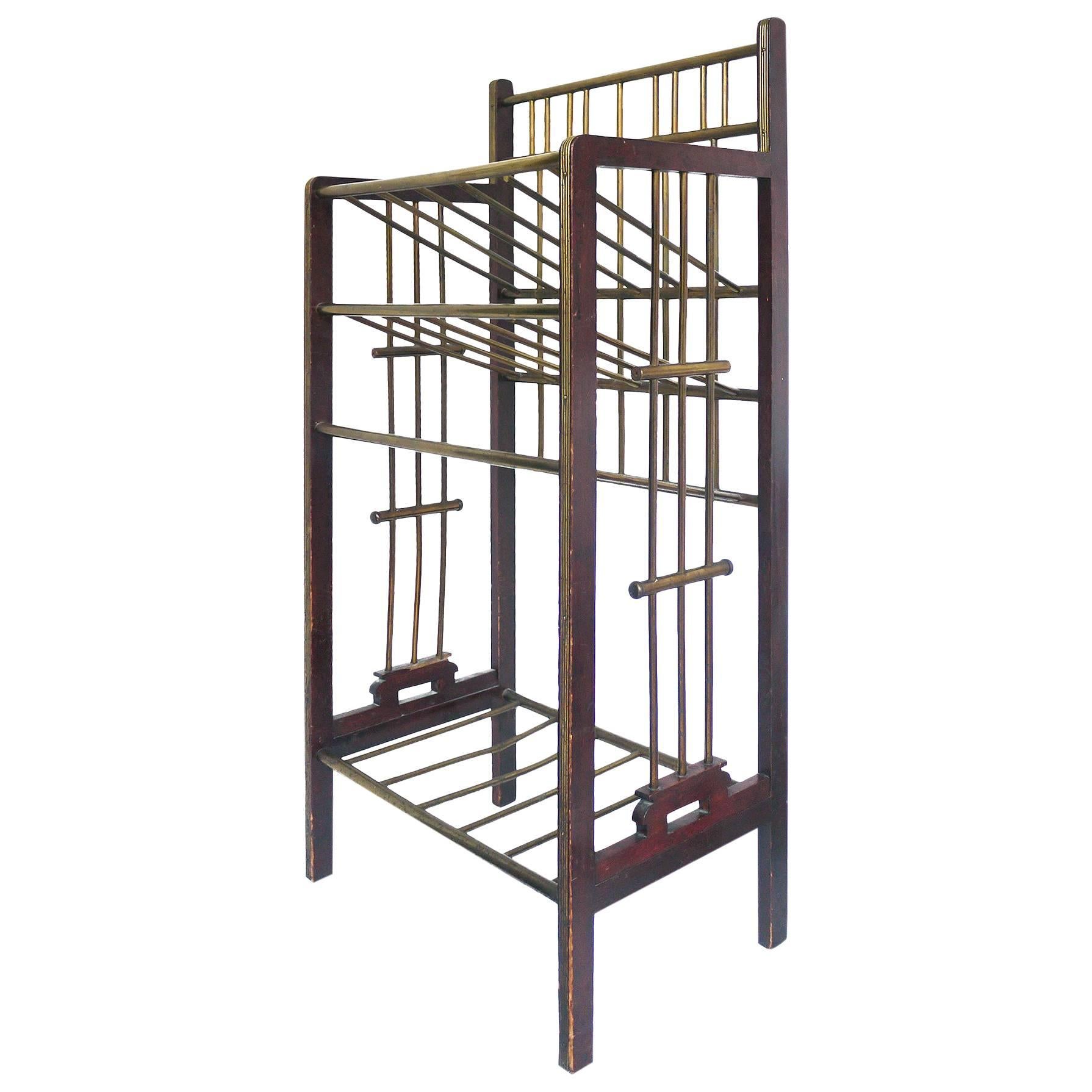 Viennese Secession Mahogany and Brass Magazine Stand, 1900 For Sale