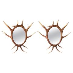 Pair of Faux Antler Oval Mirrors