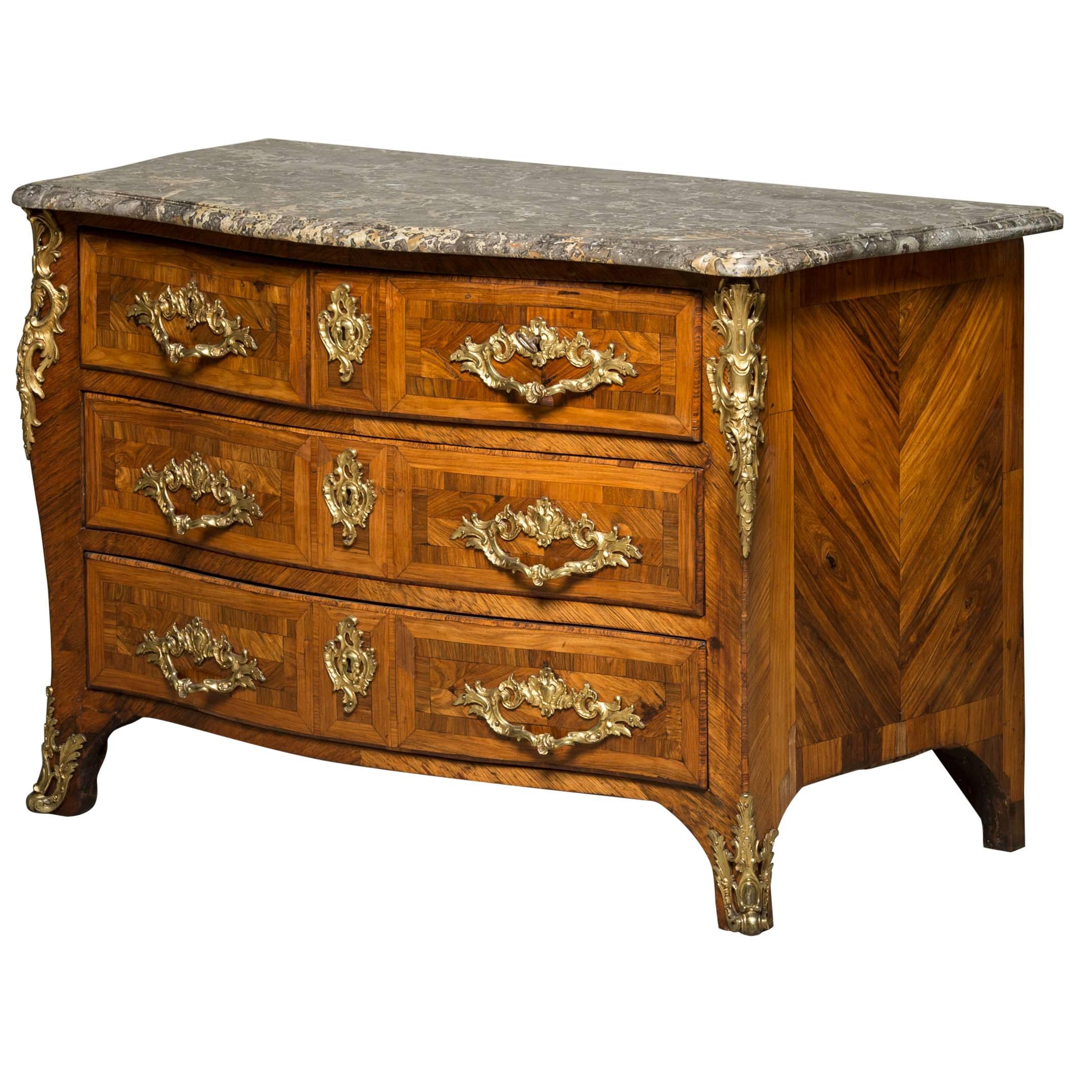 Louis XV Walnut Marquetry and Gilt Bronze Mounted Chest of Drawers