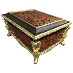 French Jewelry Box Red and Brown Tortoiseshell in Boulle Marquetry 19th Century