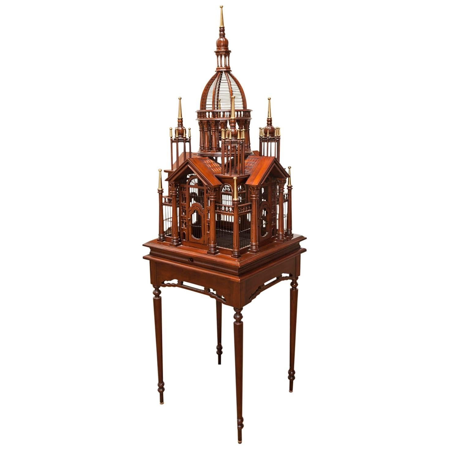 Maitland-Smith Mahogany Architectural Birdcage on Stand 