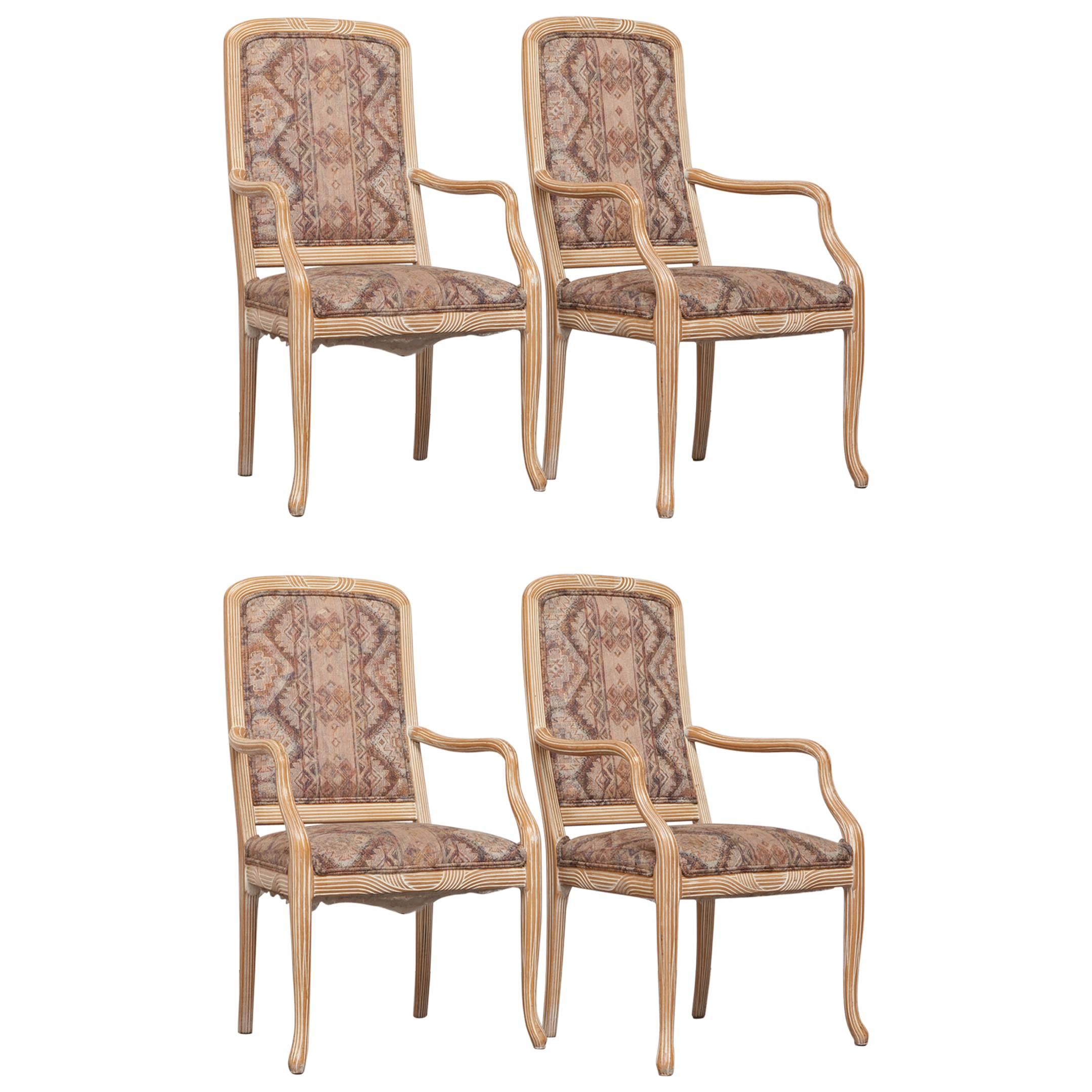 Ensemble de quatre fauteuils en chêne blanc cérusé, 1980