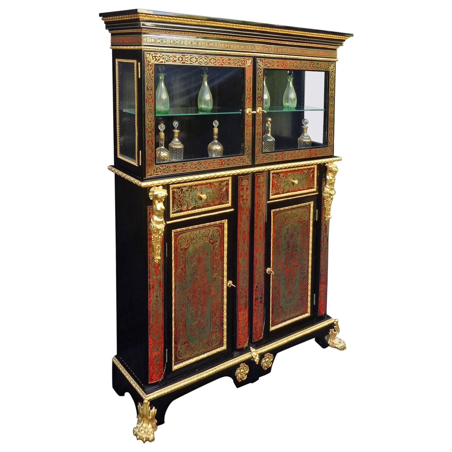 French Cabinet Bronze Stamped HPR in Boulle Marquetry, 18th and 19th Century