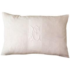 Rectangular Antique Linen and Embroidery Monogramed Cushion 'E'