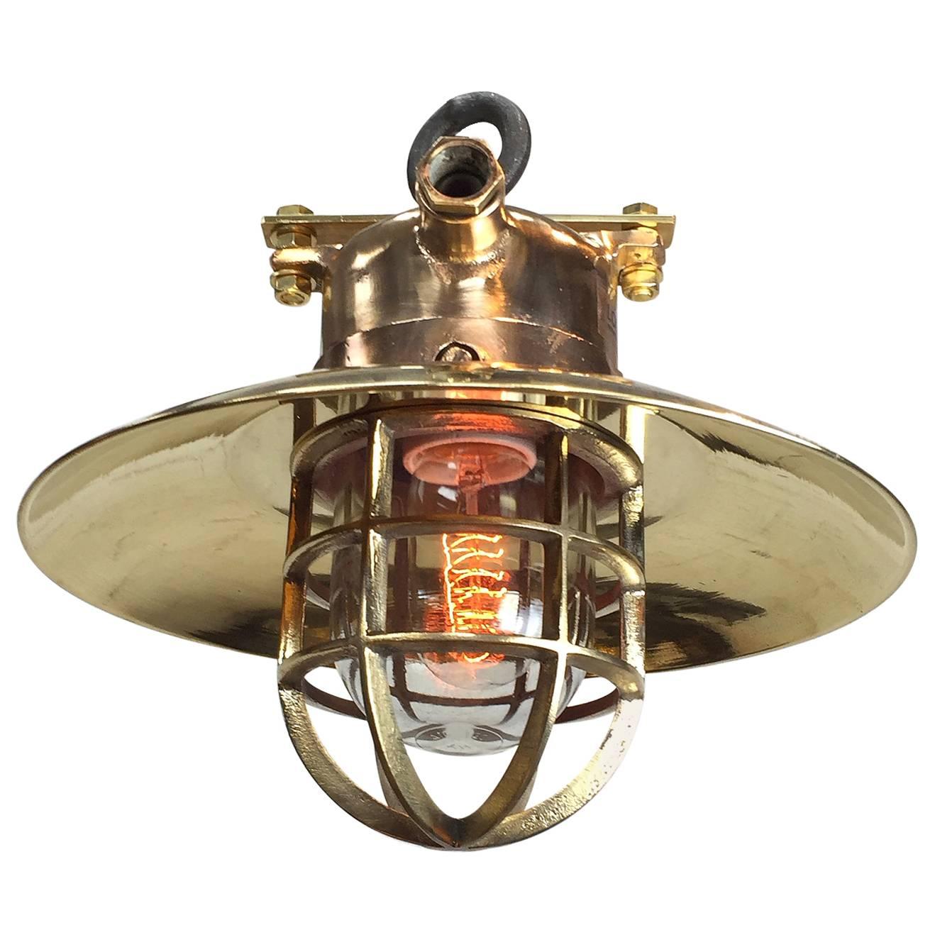 Late Century Bronze & Brass Explosion Proof Pendant, Glass Dome, Cage & Edison 