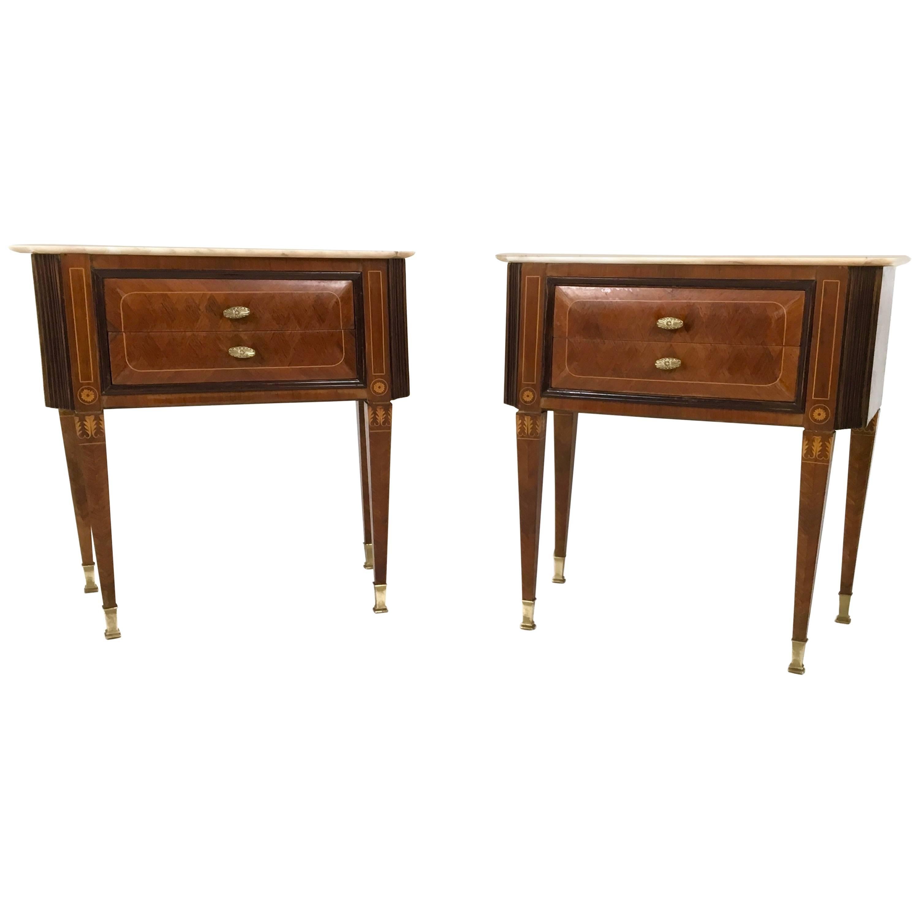 Marble and Rosewood Bedside Tables Ascribable to Paolo Buffa, 1950s
