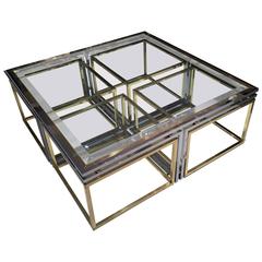 Italian Brass, Chrome and Glass Cocktail Table
