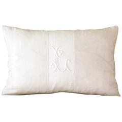 Rectangular Antique Linen and Embroidery Monogramed Cushion 'L'