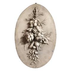 Large French Oval Plaster Relief of Hanging Vegetables