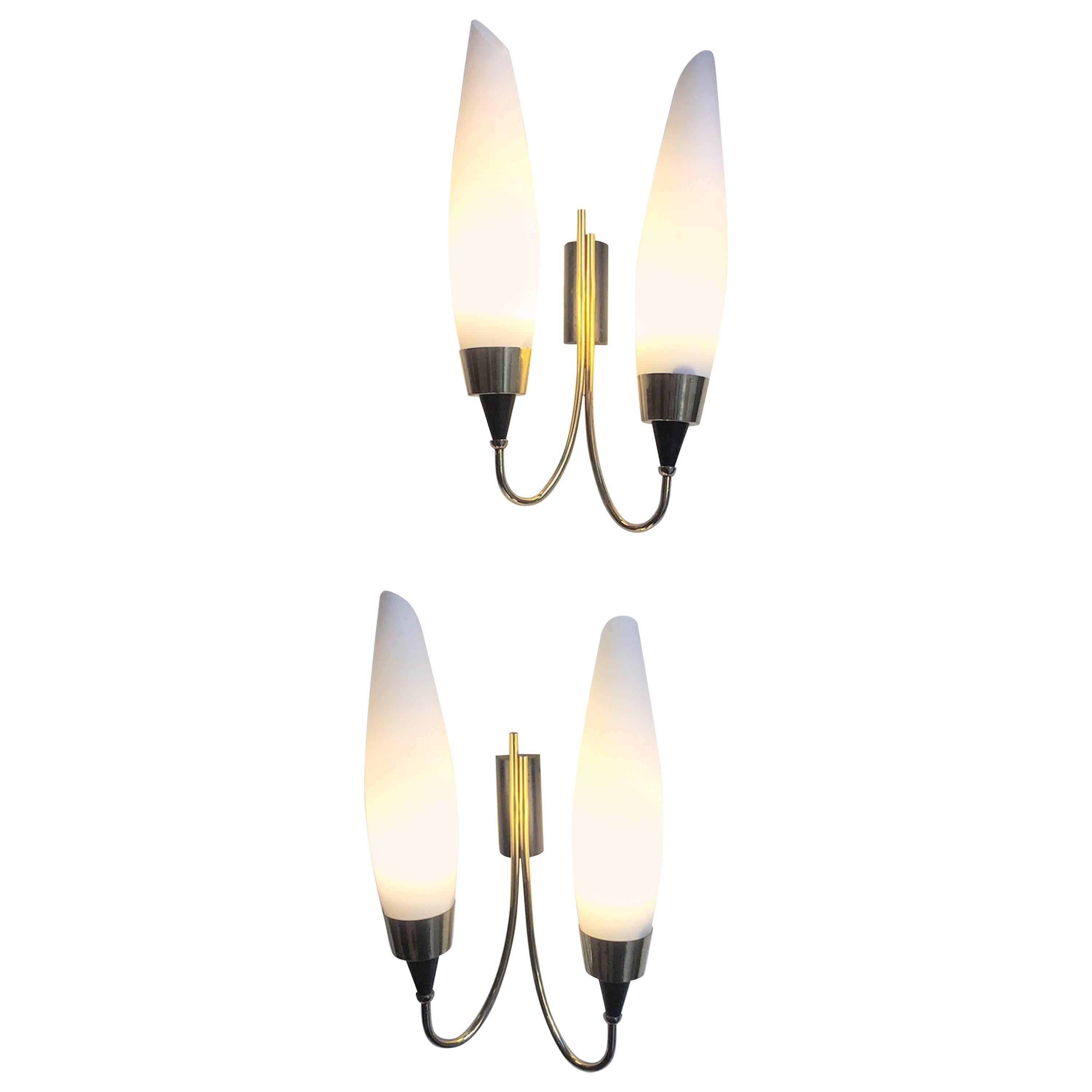 Italian Mid-Century Brass and Murano Sconces, 1950s For Sale