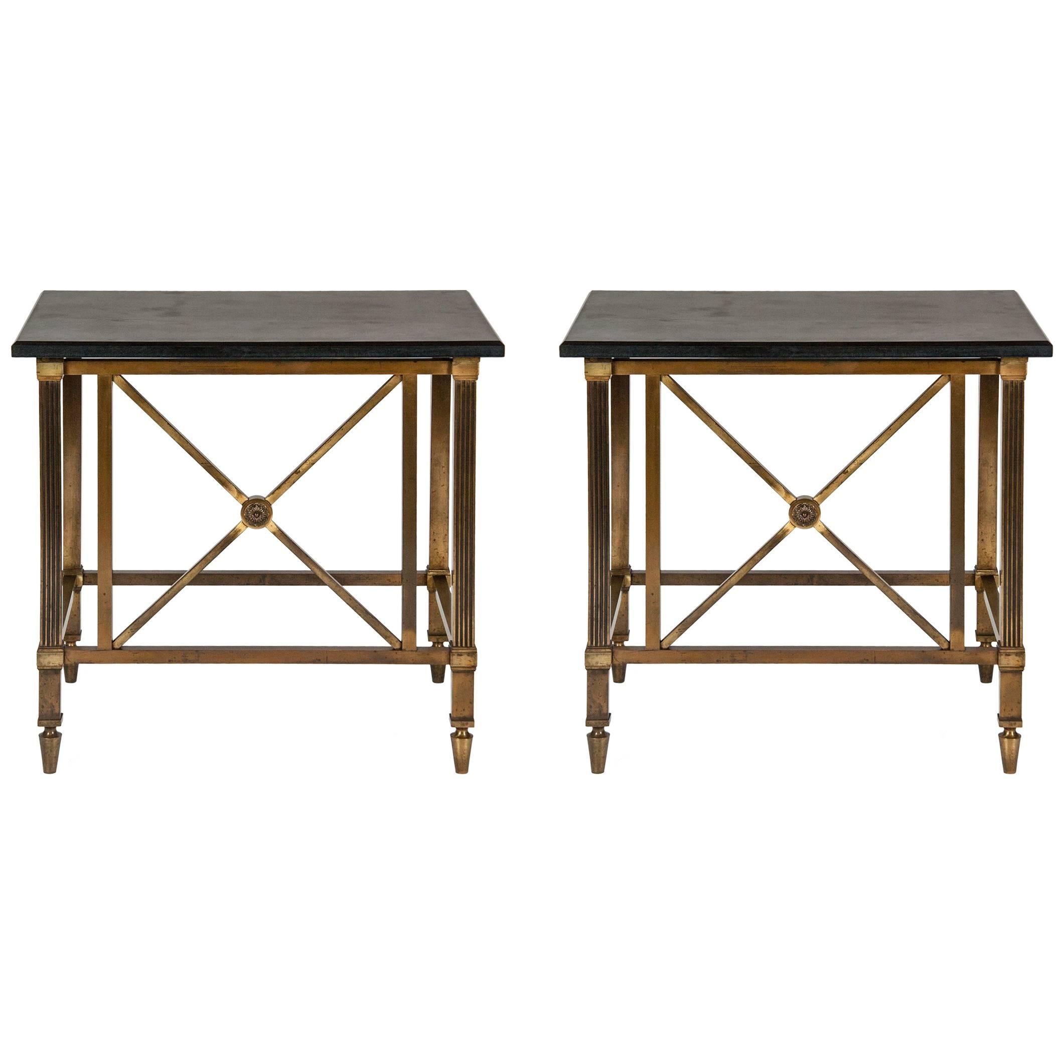 Pair of American Bronze & Polished Marble Consoles