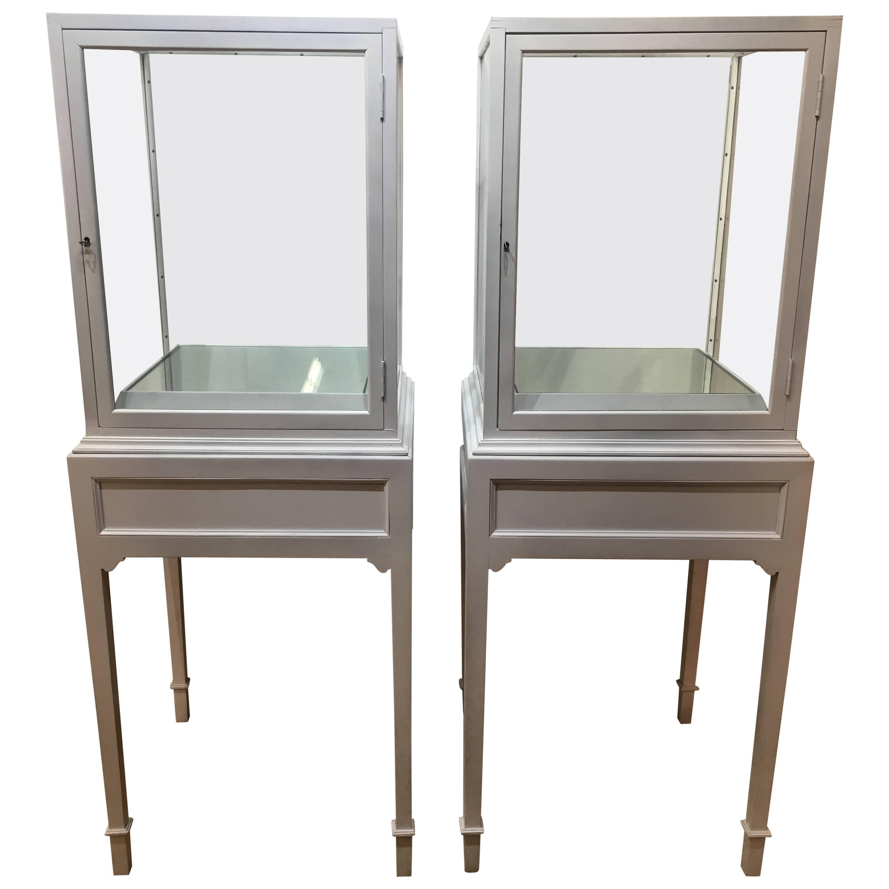 Pair of White Lacquered Display Cases