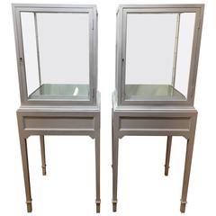 Antique Pair of White Lacquered Display Cases