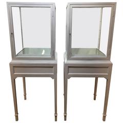 Pair of White Lacquered Display Cases