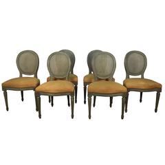 Set of Six Louis XVI Style Cane Back Dining Chairs