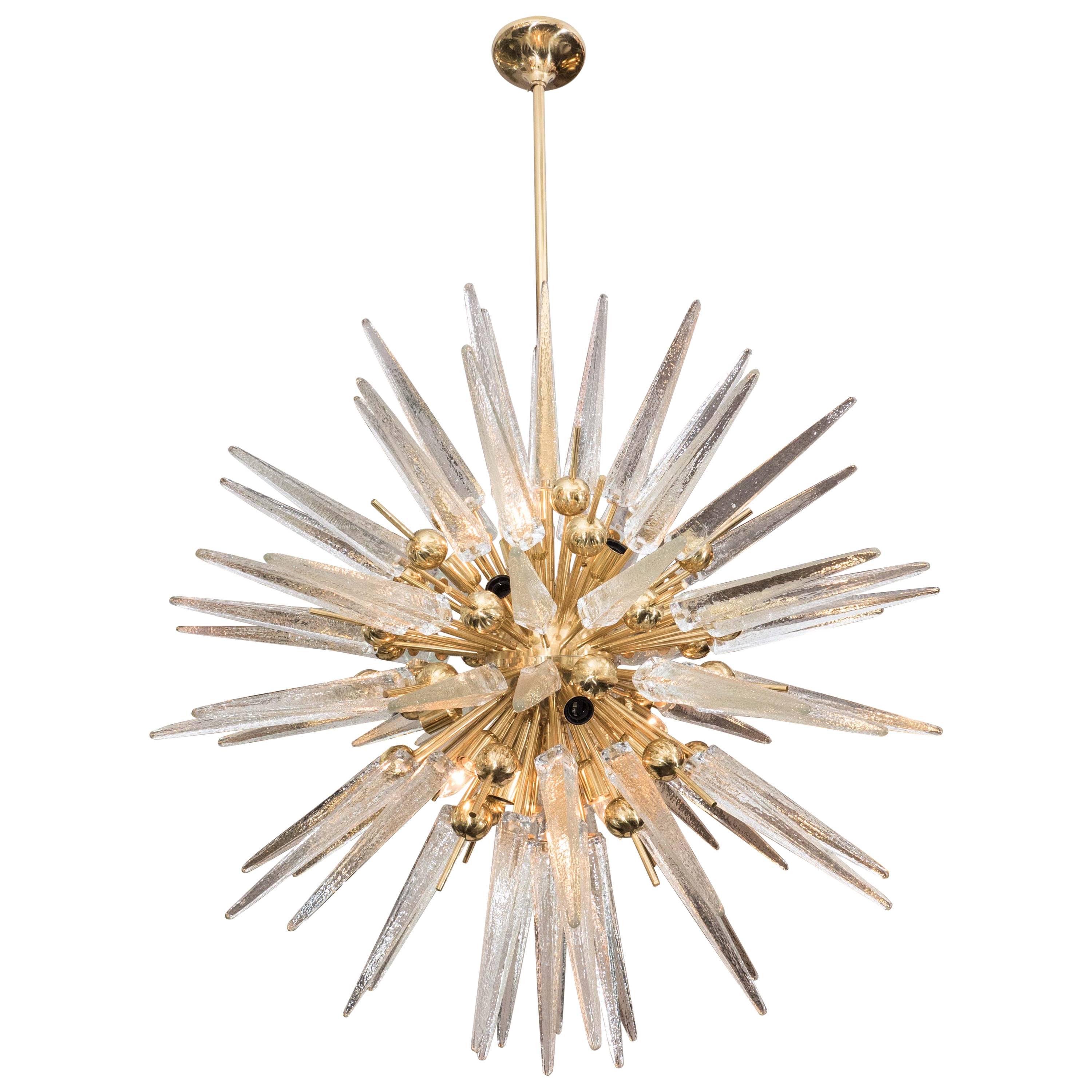 Clear Murano Glass Spike Sputnik with Interior Brass Spheres