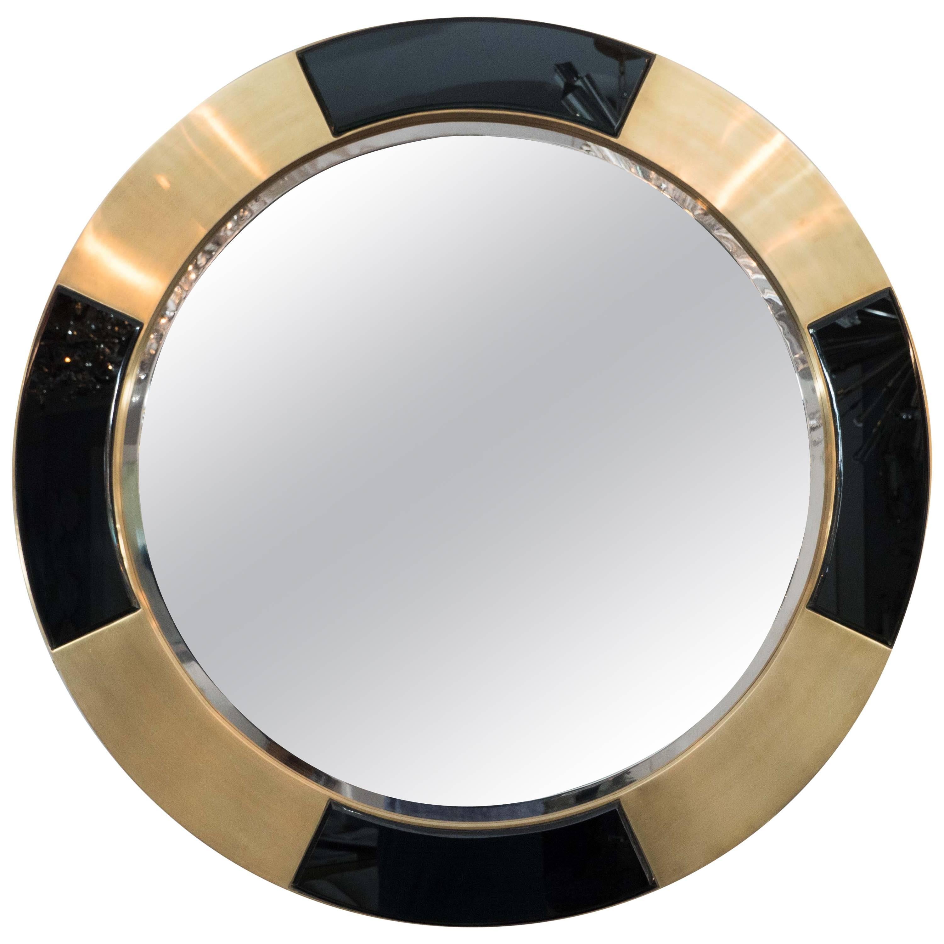 Black and Brass Frame Circle Mirror
