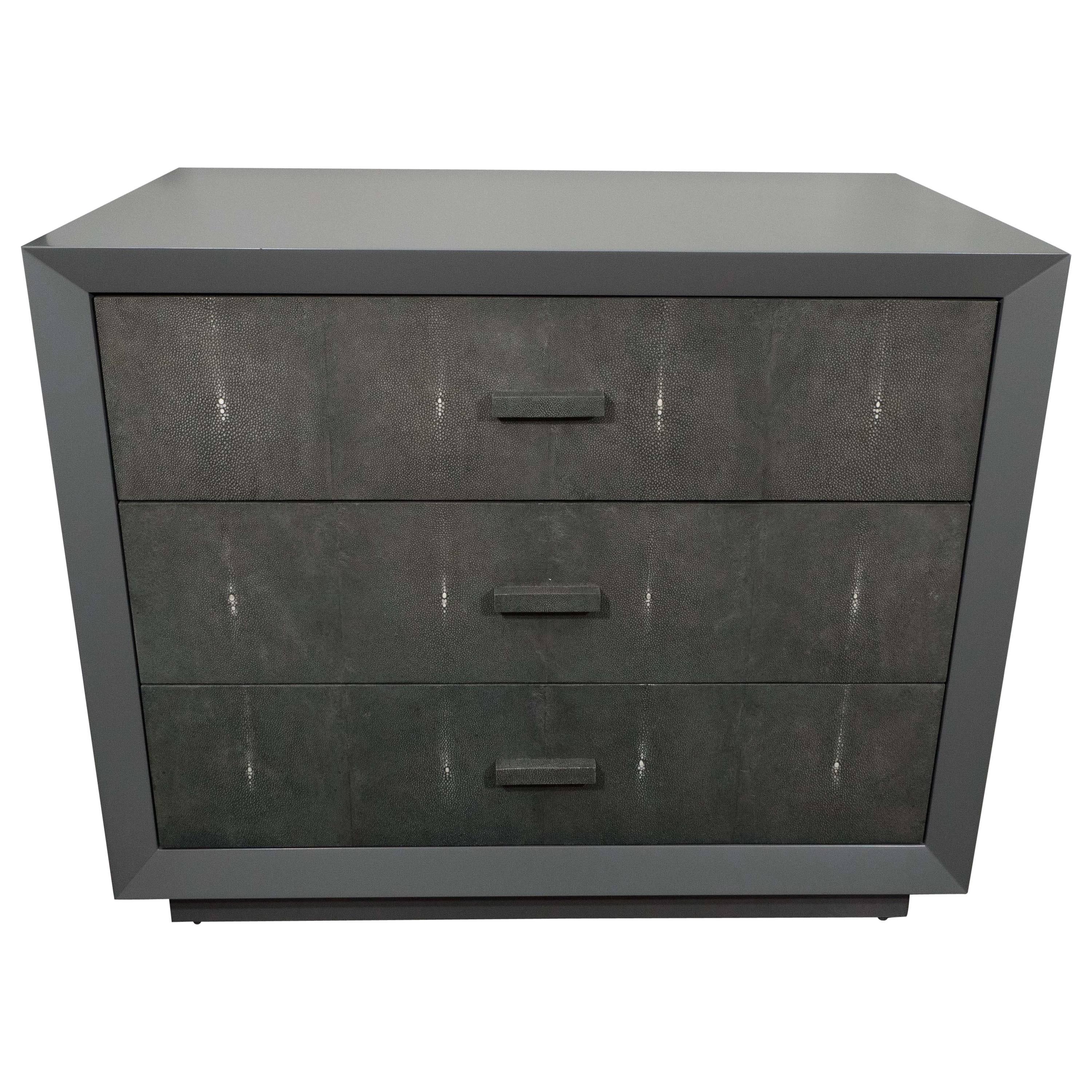 Custom Gray Lacquer Dresser with Genuine Shagreen Drawer Fronts