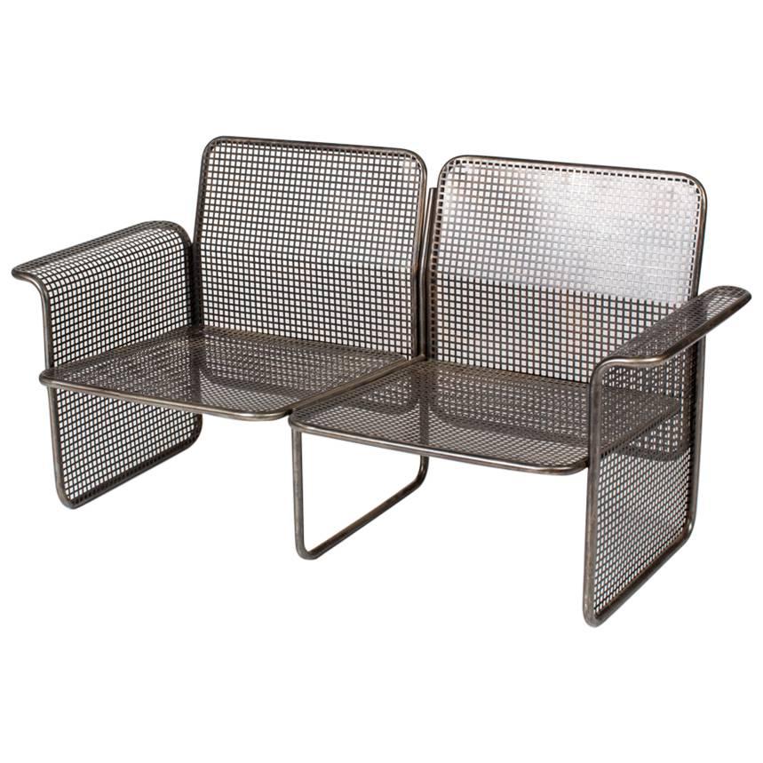 Mid-Century Modern Industrial Metal Wire Two-Seat Sofa from France