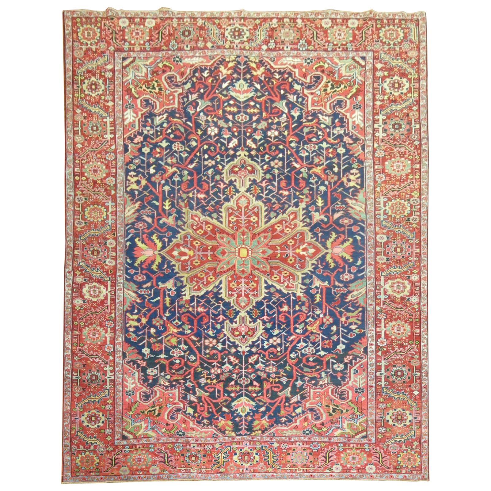 Jewel Tone Antique Persian Heriz Full Pile Carpet