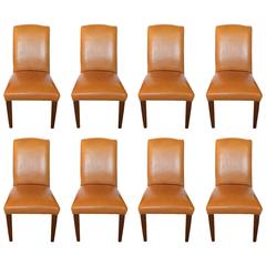 Set of Eight Caramel Leather Dining Chairs