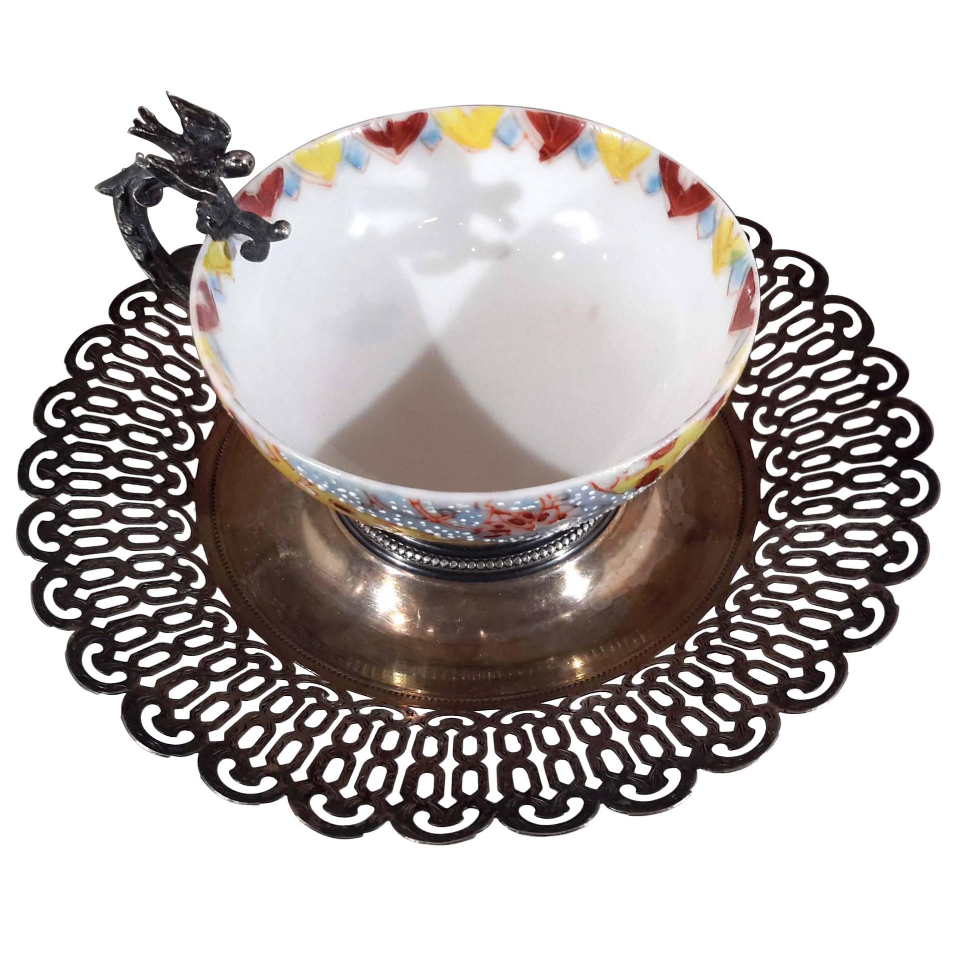 Rare Ottoman Silver Coffee Cup & Saucer, 19th Century