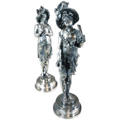 Pair of Silvered Bronze Art Nouveau Scuptures, French, circa 1890
