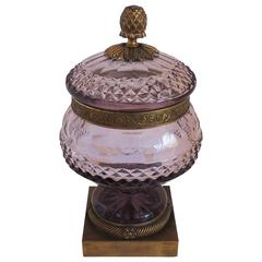 Wonderful Amethyst Austrian Cut Crystal Covered Urn Bronze Roses Ormolu Box