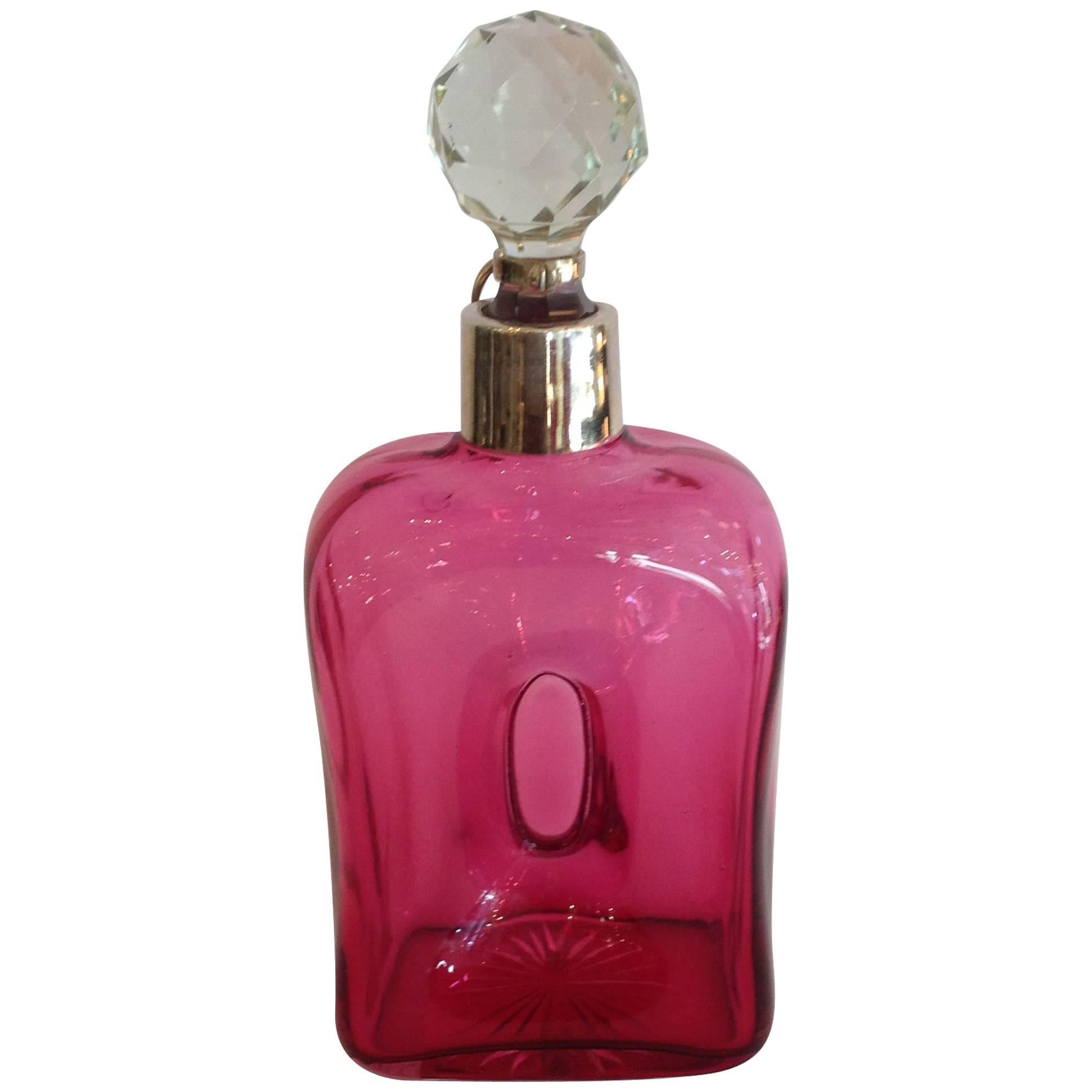Red Decanter with Lock and Key Austrian For Sale