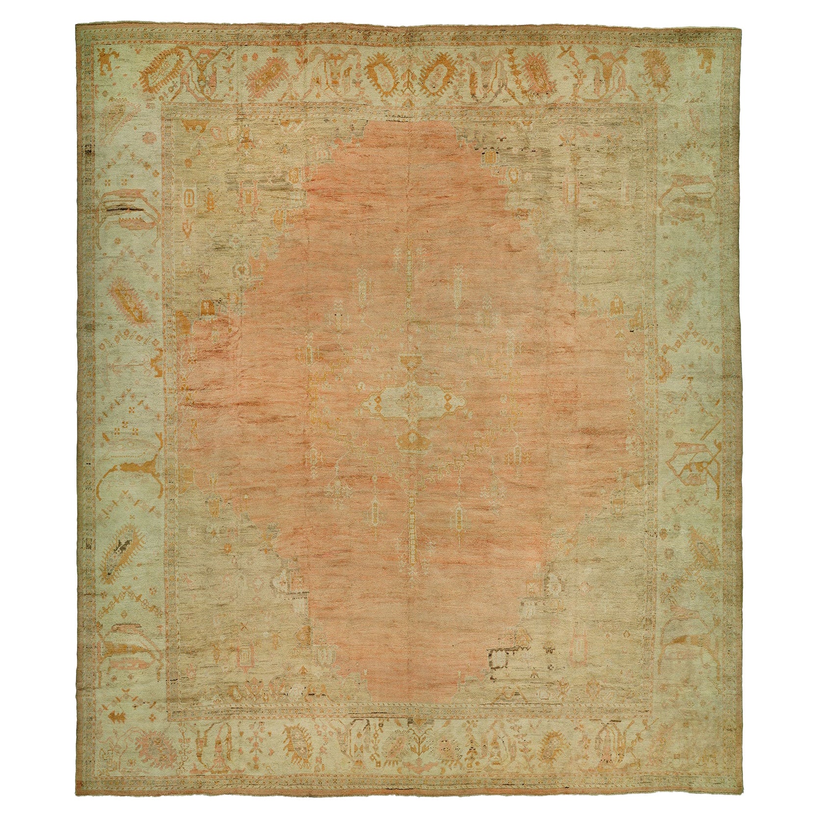 Zabihi Collection Large Square Soft Peach Antique Turkish Oushak Rug