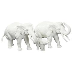 Antique Group of Three Nymphenburg Porcelain Blanc de Chine Elephants