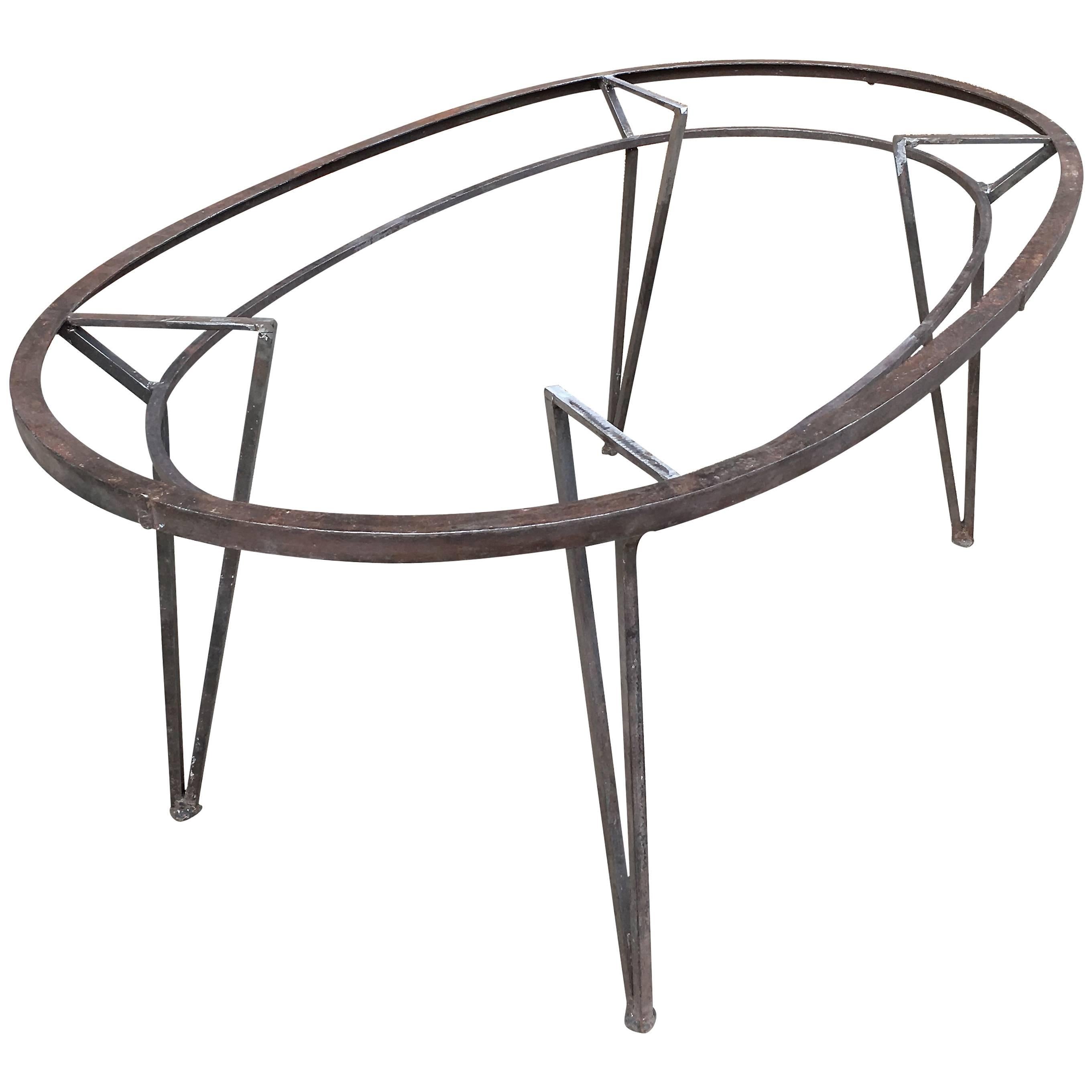 Architectural Brushed Steel Oval Outdoor Patio Dining Table