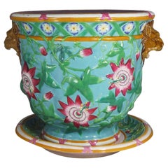 19th Century Majolica Passion Flower Aqua Jardiniere Minton