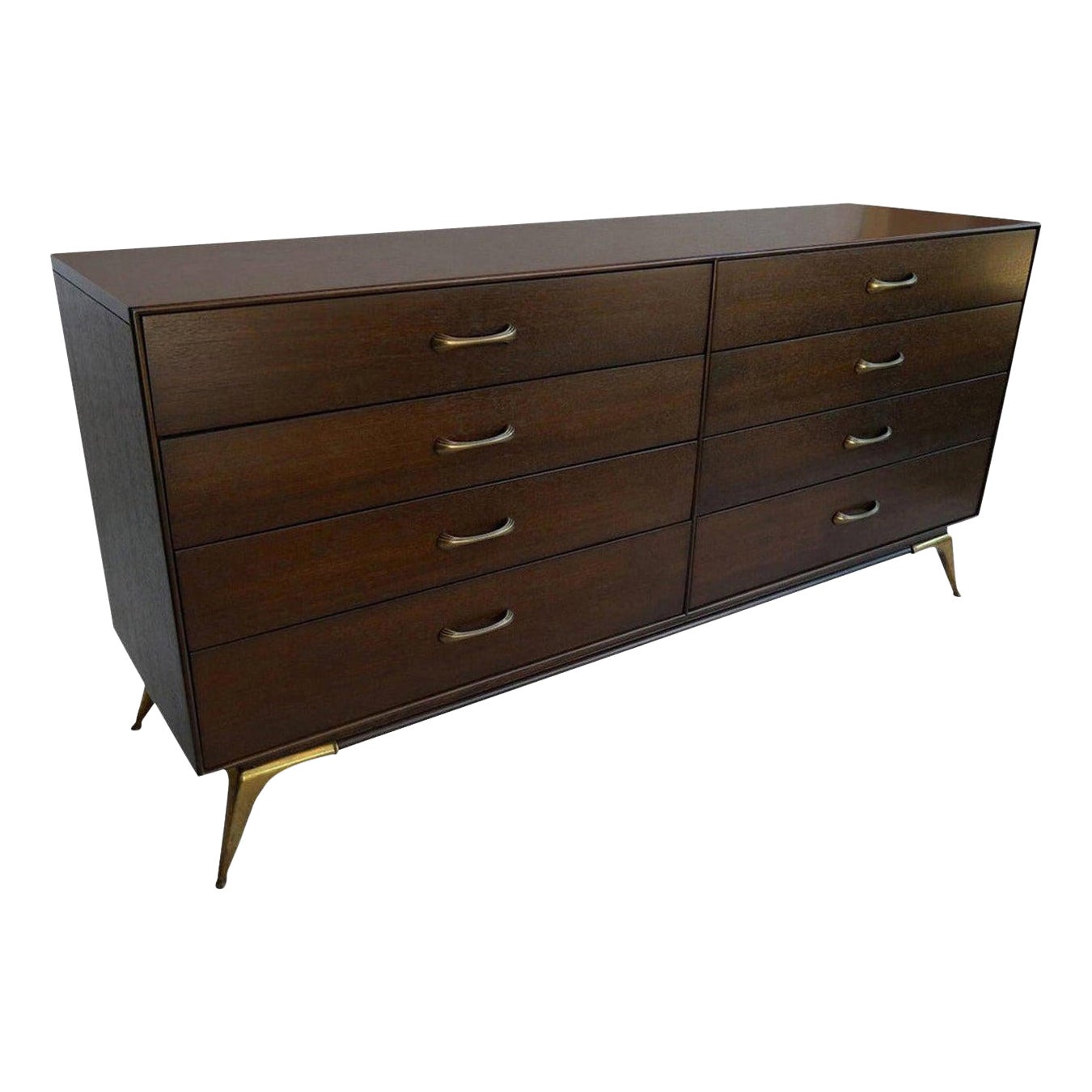 1960s, RWAY Brown Wood Dresser or Sideboard with Brass Accents