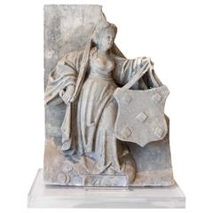 Antique Belgian Plaster "Master" Altarpiece of Woman with Shield on Acrylic