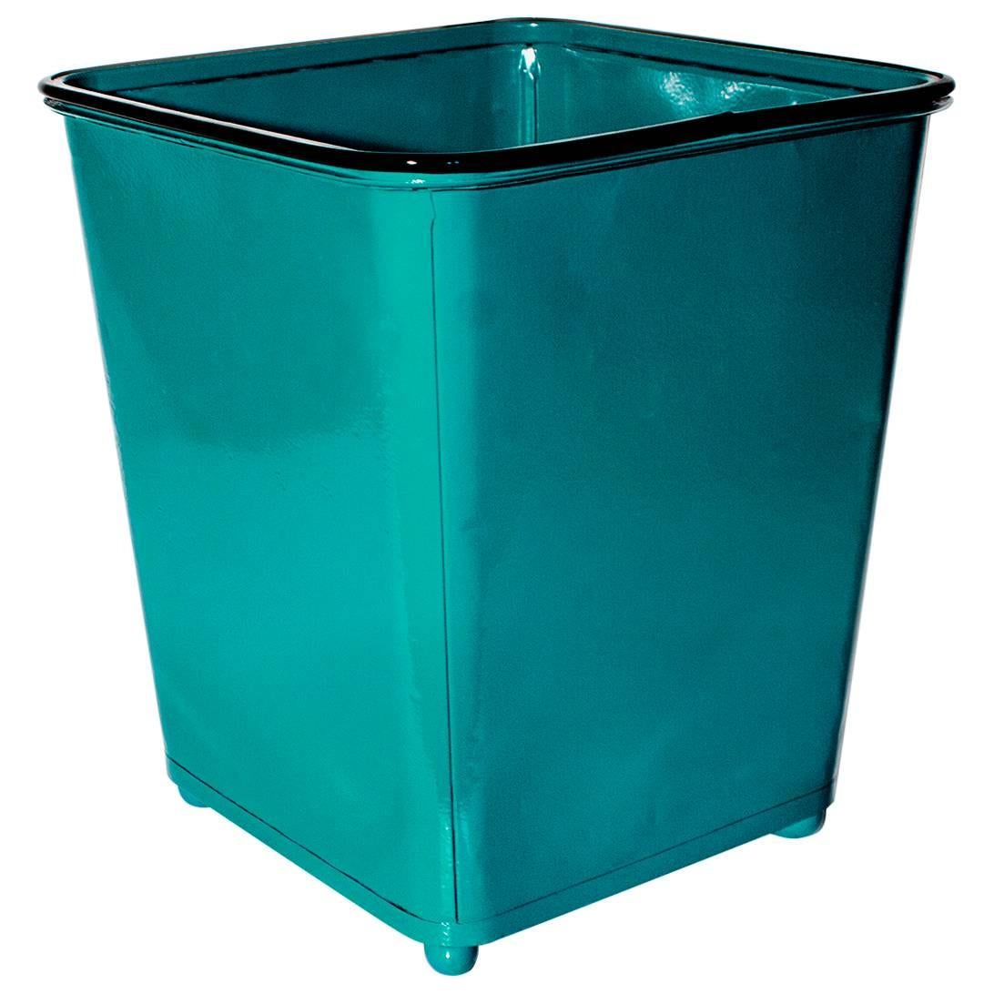 Machine Age Steel Trash Can in Teal, circa 1930s