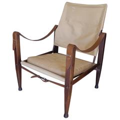 Canvas and Teak Portable Safari Chair by Kaare Klint for Carl Hansen, Denmark