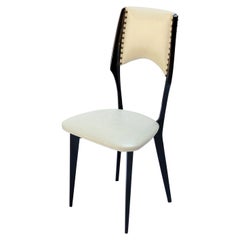 Italian Ico Parisi Style 1960s Ebonized Wood Dining Chairs in Beige Leather
