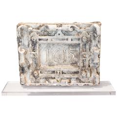 Antique Belgian Plaster "Master" 1615 Plaque on Acrylic Base