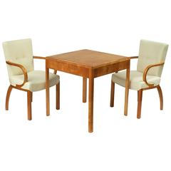 Set of Four Danish Birch Chairs and Game Table with Flip-Over Top