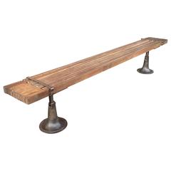 Antique Industrial Slatted Douglas Fir and Brushed Steel Extending Bench